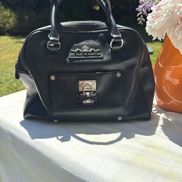 My Flat in London Black Satchel with Silver Hardware and Structured Design - Picture 1 of 12